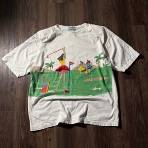 Fiorelle Sport Mens L White Golf Scene Graphic T Shirt Tee Made‎ in Turkey